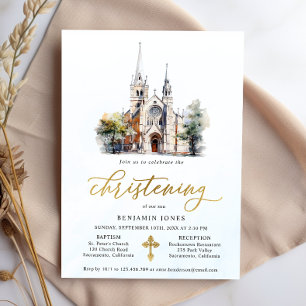 Convites Modern Watercolor Blue Christening