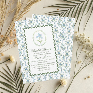 Convites Modern Watercolor Blue flowers Bridal ShInvitation