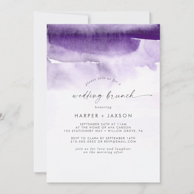 Convites Modern Watercolor | Brunch de Casamento Roxo (Frente)