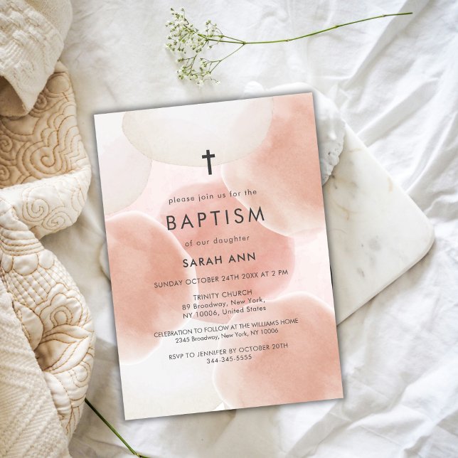 Convites Modern Watercolor Bubble Baptism Christening Cross (Modern Watercolor Bubble Baptism Christening Cross Invitation)