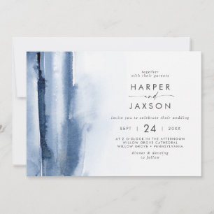 Convites Modern Watercolor Casamento horizontal azul