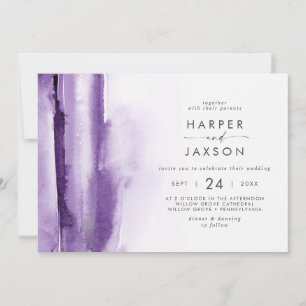 Convites Modern Watercolor Casamento Horizontal Roxo