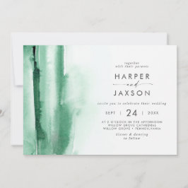 Convites Modern Watercolor | Casamento Horizontal Verde