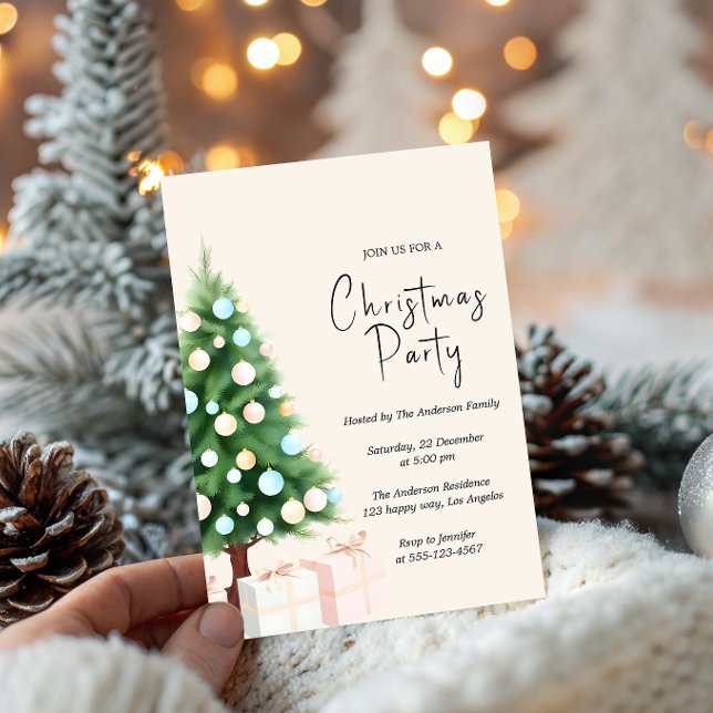 Convites Modern Watercolor Christmas Tree Party Invitation  (Criador carregado)