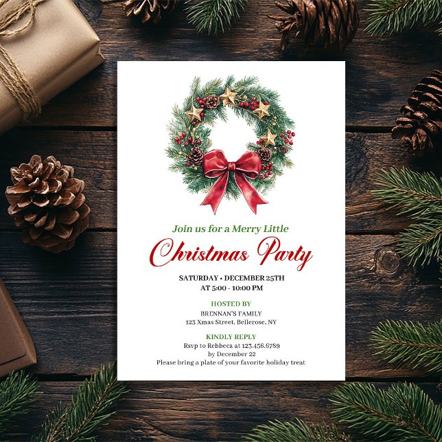Convites Modern Watercolor Christmas Wreath Party Card (Modern Watercolor Christmas Wreath Party Card)