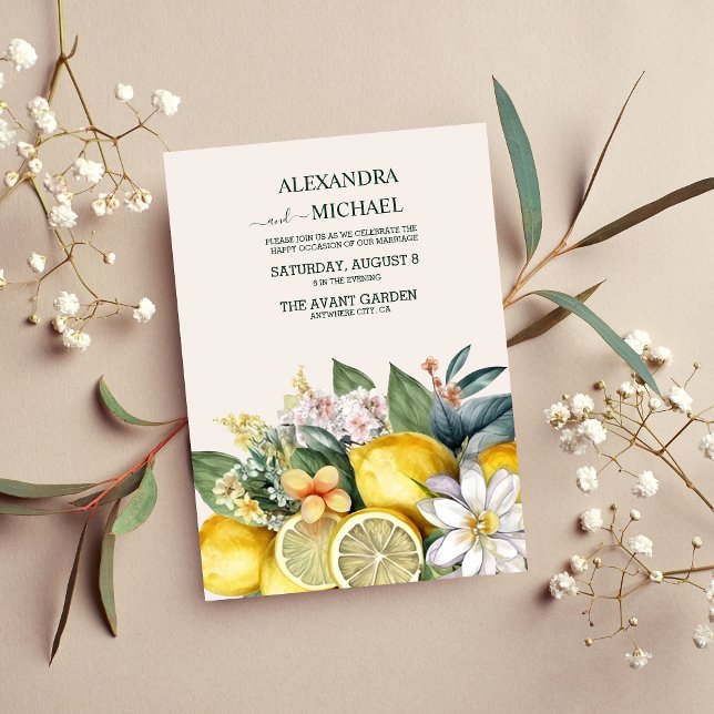 Convites Modern Watercolor Citrus Lemon Wedding (Criador carregado)