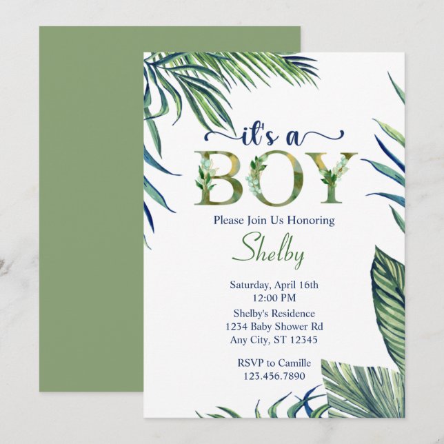 Convites Modern Watercolor deixa é um Chá de fraldas (Frente/Verso)