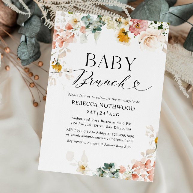 Convites Modern Watercolor Floral Baby Brunch (Criador carregado)