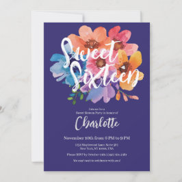Convites Modern Watercolor Flower Sweet 16 Party