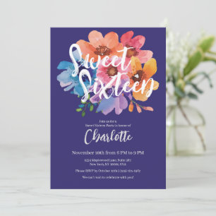 Convites Modern Watercolor Flower Sweet 16 Party