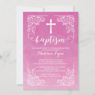 Convites Modern Watercolor Girls Baptism Christening Cross