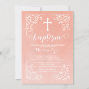 Convites Modern Watercolor Girls Baptism Christening Cross