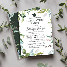 Convites Modern Watercolor Greenery Festa de formatura Flor