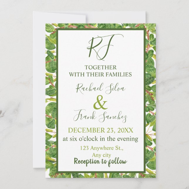 Convites Modern Watercolor Greenery Wedding (Frente)