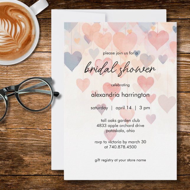 Convites Modern Watercolor Hearts Bridal Shower (Criador carregado)