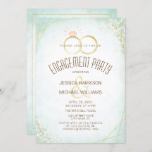 Modern Watercolor Noivado Rings Teal Geométrico