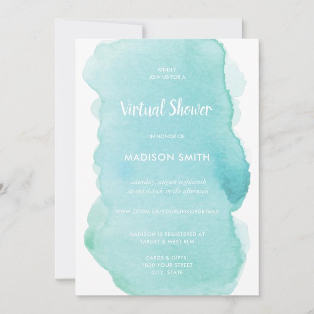 Convites Modern Watercolor Pastel Mint Green Virtual (Frente)