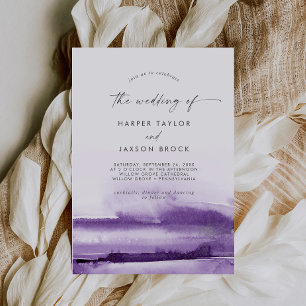 Convites Modern Watercolor   Roxo Casamento De