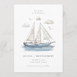 Convites Modern Watercolor Sailing Yacht Save the Date 