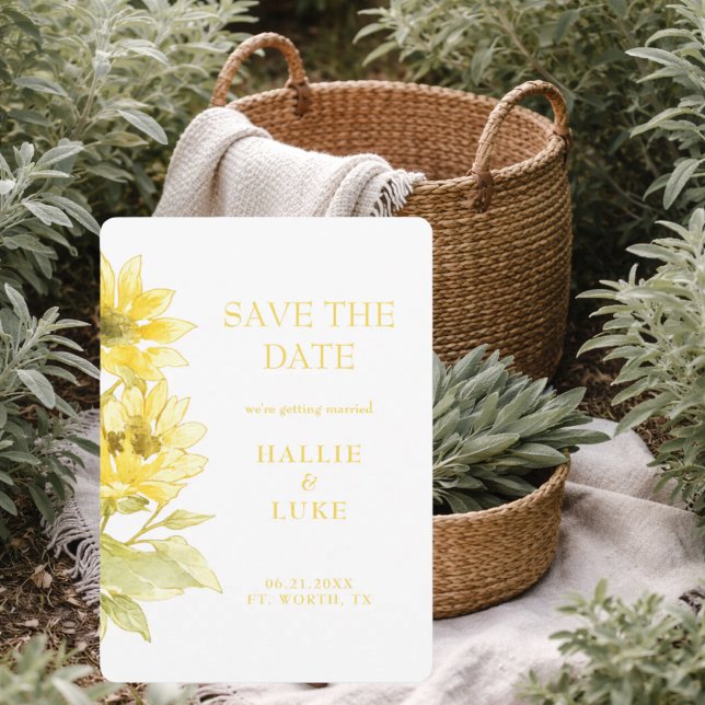 Convites Modern Watercolor Sunflower Wedding Save the Date (Criador carregado)