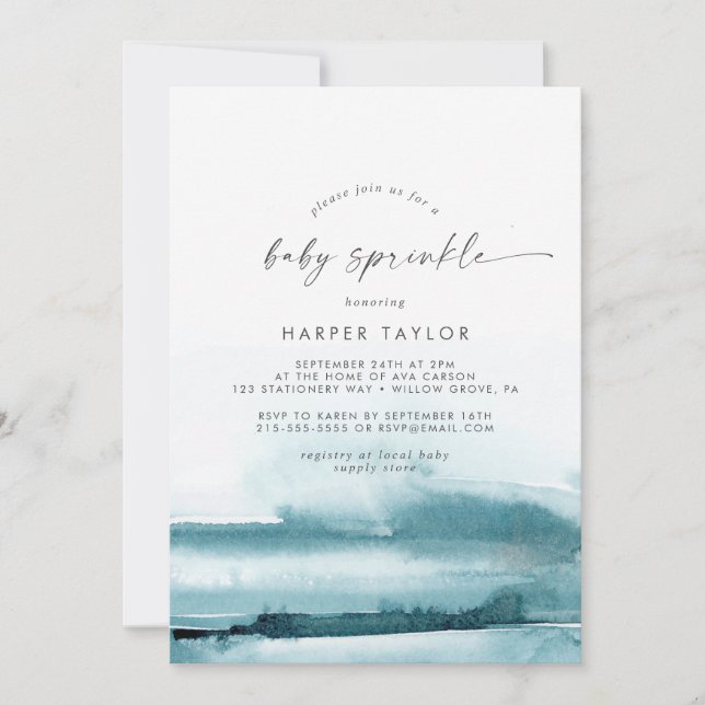 Convites Modern Watercolor | Teal Baby Sprinkle (Frente)