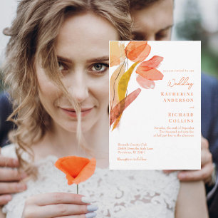 Convites Modern Watercolor Tulips Orange Wedding