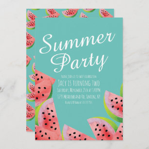 Convites Modern Watermelon Watercolor Summer Party