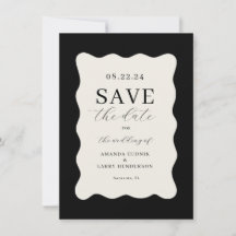 Modern Wavy Black and Cream Weding Save The Date (