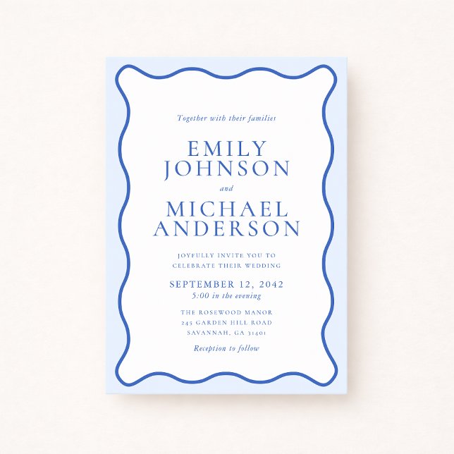 Convites Modern Wavy Dual Blue Wedding Invitation (Criador carregado)