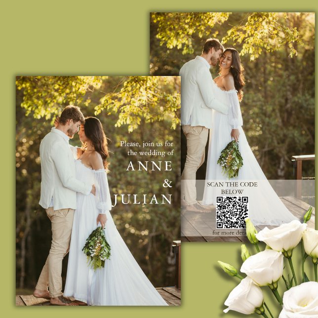 Convites Modern Wedding invitation with 2 photos & QR Code (Criador carregado)