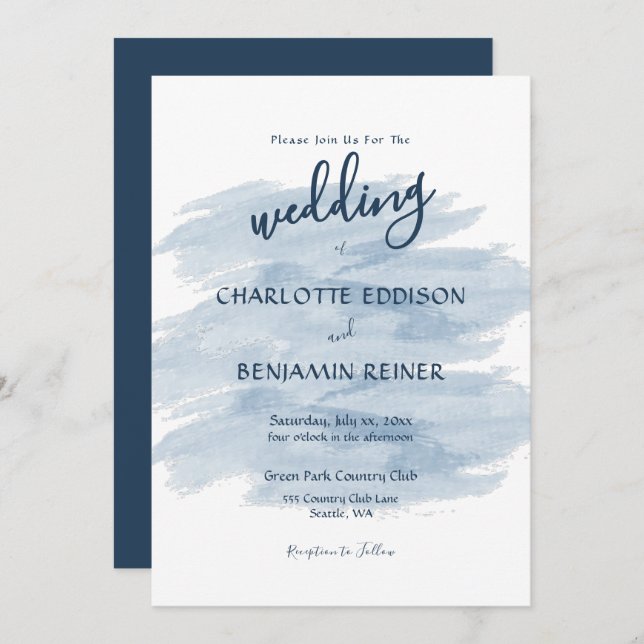 Convites Modern Wedding Shades of Blue (Frente/Verso)