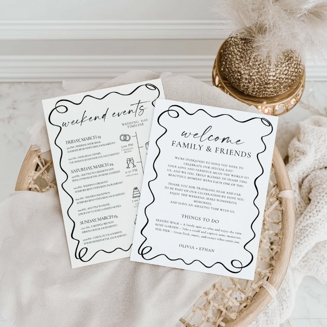 Convites  Modern Wedding Welcome Bag Letter & Timeline Card (Criador carregado)