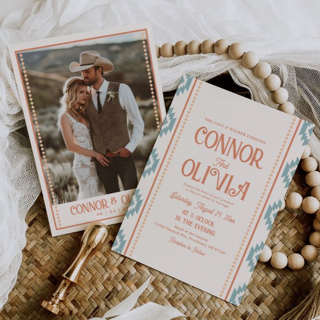 Convites Modern Western Photo Wedding Invitation (Criador carregado)