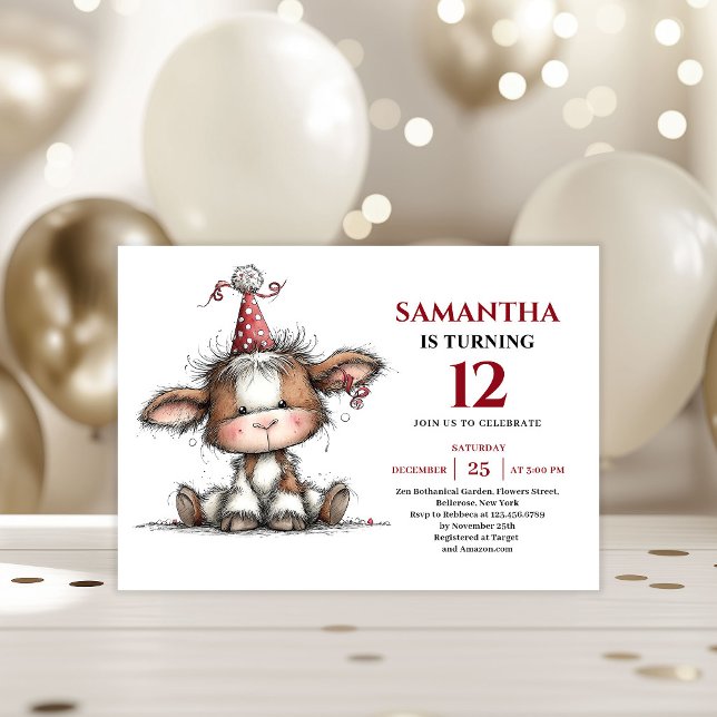 Convites Modern whimsical cow animals design kids birthday (Modern whimsical animals design kids birthday invitation

)