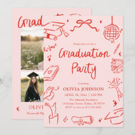 Convites Modern Whimsical Hand Drawn Bow Graduation Party