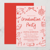 Modern Whimsical Hand Drawn Bow Graduation Party