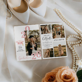 Convites Modern White 4 Photo Graduation Invitation