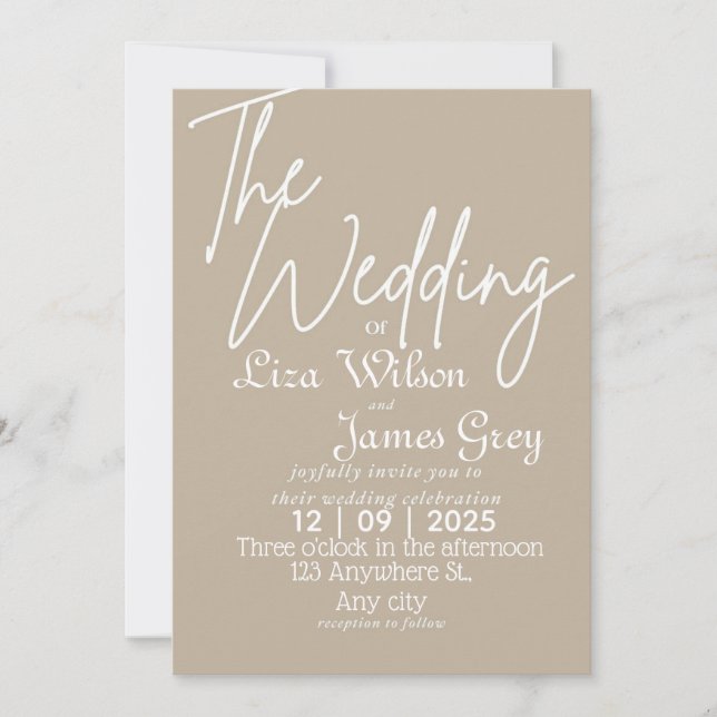 Convites Modern White and beige Simple Wedding  (Frente)