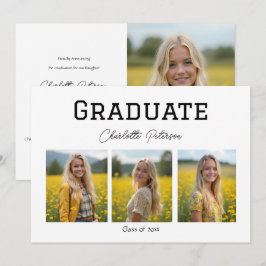 Convites Modern White and Black Photo Grad Announcement