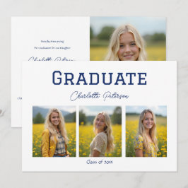 Convites Modern White and Blue Photo Grad Announcement