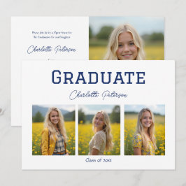 Convites Modern White and Blue Photo Graduation