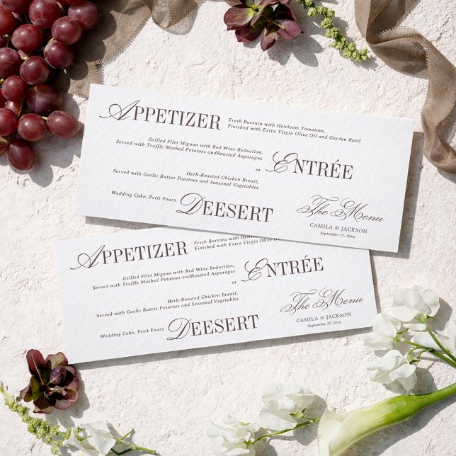 Convites Modern White and Brown Wedding Menu Card (Criador carregado)