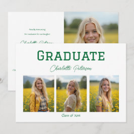 Convites Modern White and Green Photo Grad Announcement