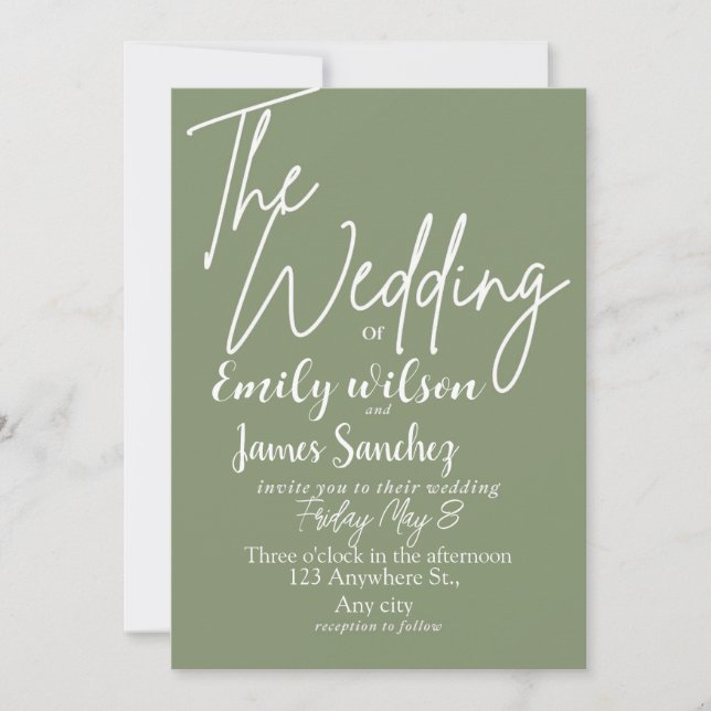 Convites Modern White and Green Simple Wedding  (Frente)