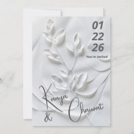 Convites Modern White & Beige Wedding Invitation – Botanica