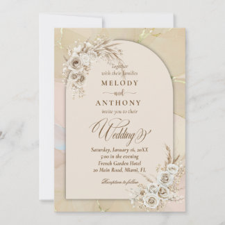 Convites Modern White Boho Floral Arch Wedding Invitation