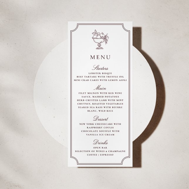 Convites Modern White Burgundy Double Frame wedding  Menu (Criador carregado)