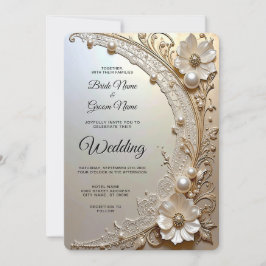 Convites Modern White Flowers Pearls Wedding Invitation