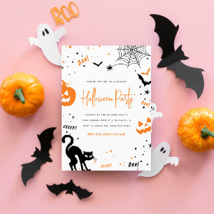 Convites Modern White Orange Spooky Festa de Halloween