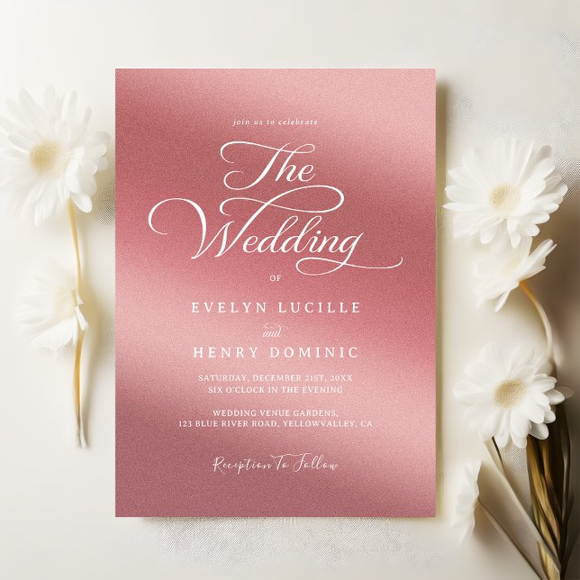 Convites Modern White Script Typography Rose Gold Wedding (Criador carregado)